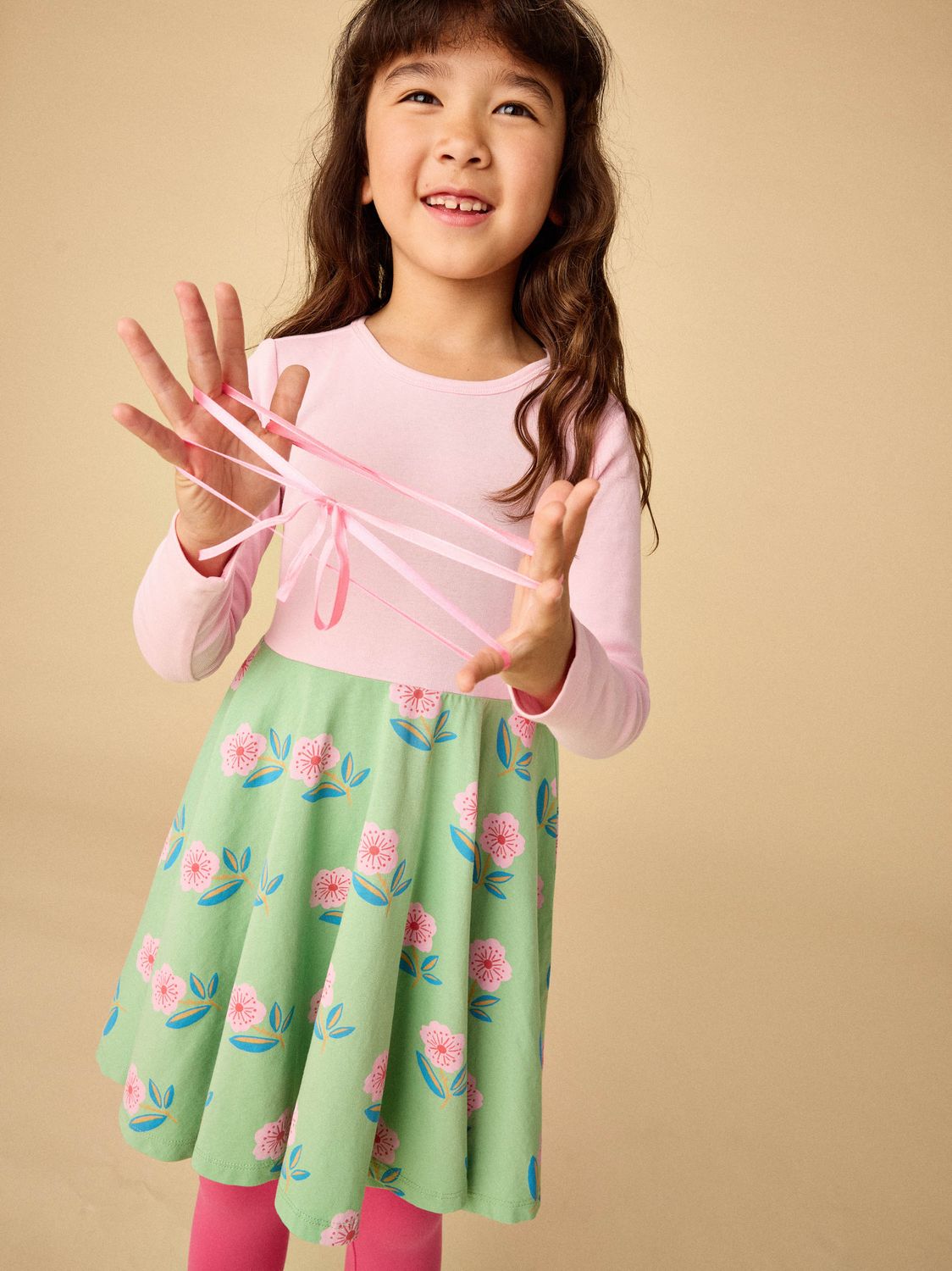 Green+Pink Print Twirl Dress