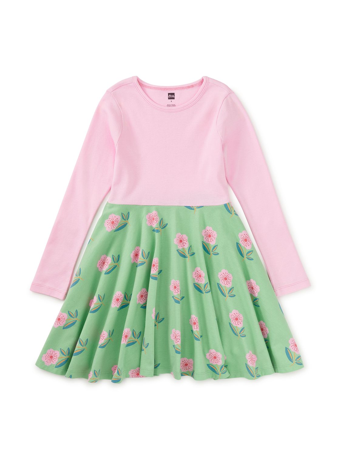 Green+Pink Print Twirl Dress