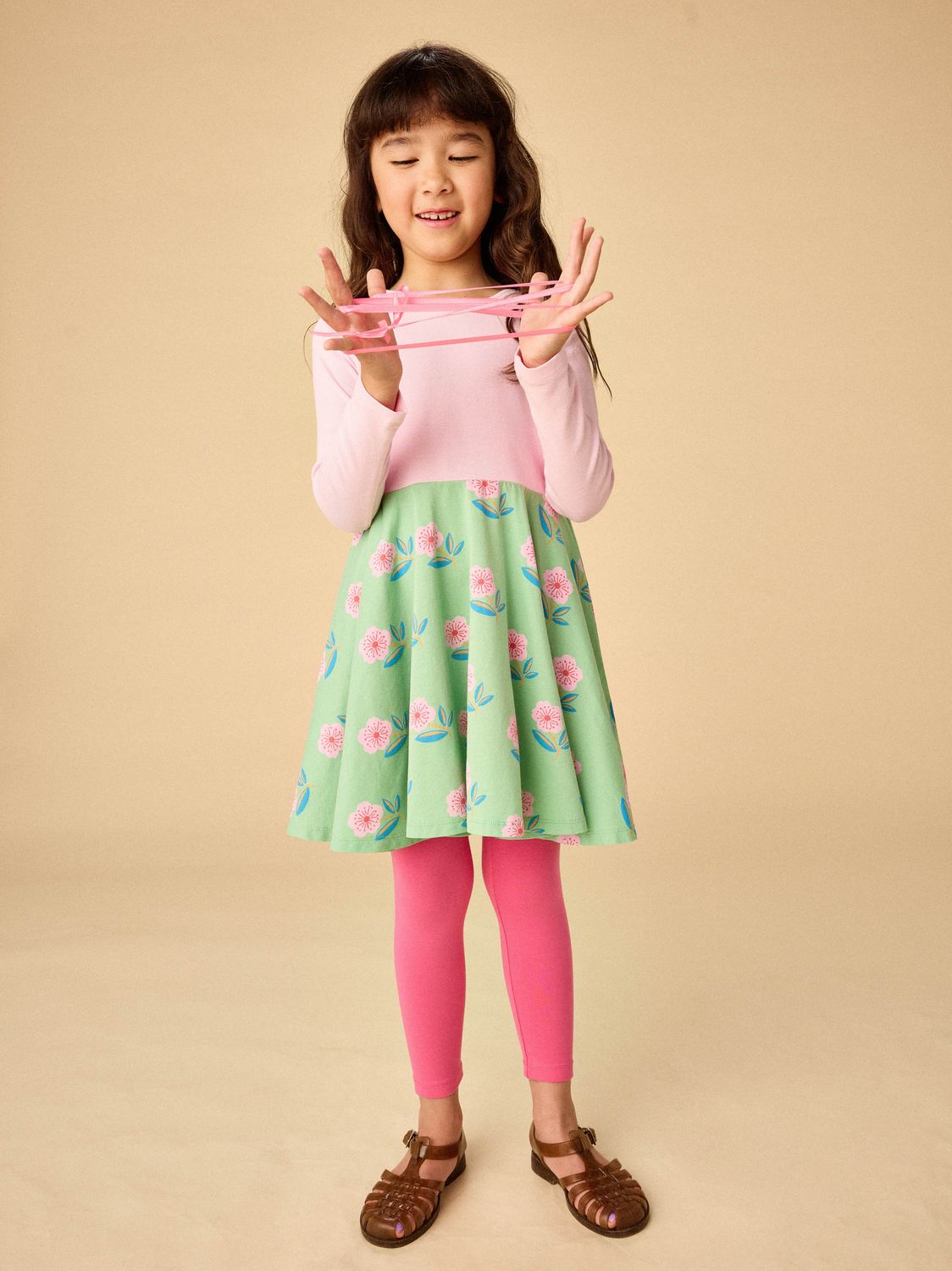 Green+Pink Print Twirl Dress