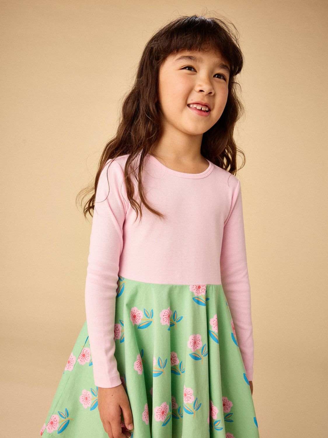 Green+Pink Print Twirl Dress