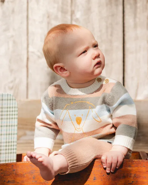 Knitted Pup Stripe Sweater+Pant Set
