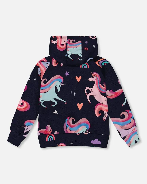 Navy Unicorn Print Hoodie