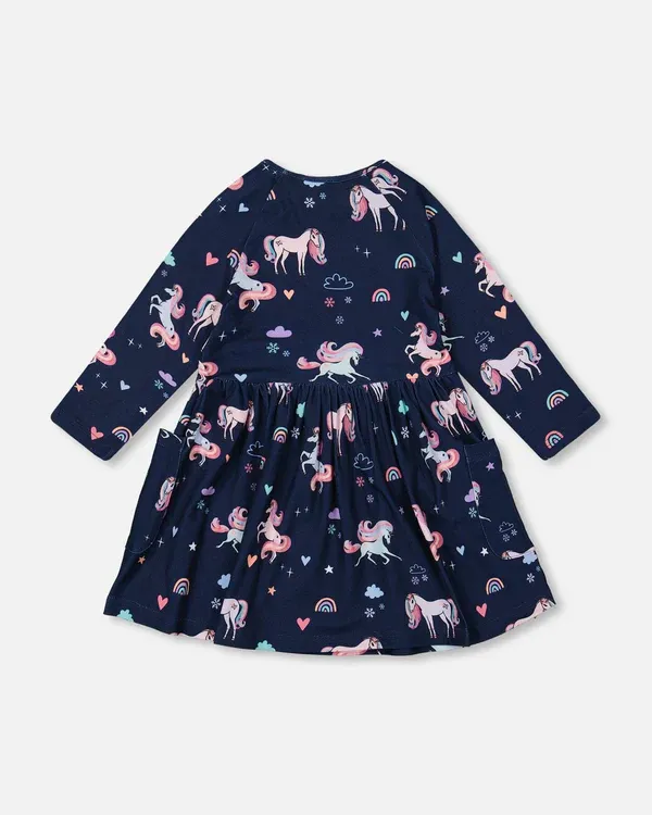 Purple Unicorn Print Dress