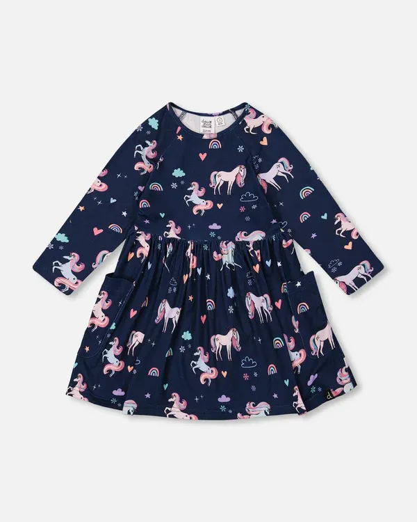 Purple Unicorn Print Dress