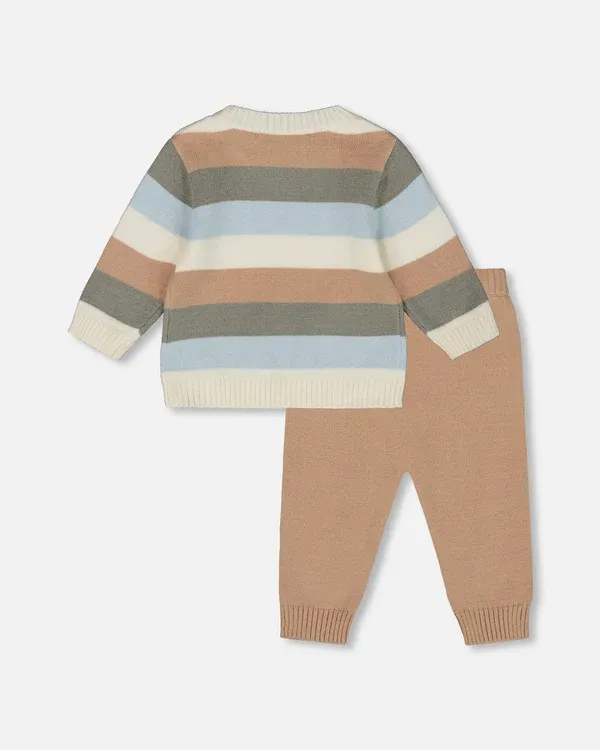 Knitted Pup Stripe Sweater+Pant Set