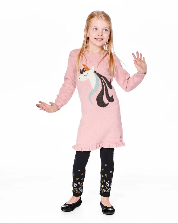 Rose Jacqard Unicorn Knit Dress