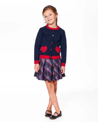 Navy Knitted Emb Heart Cardi