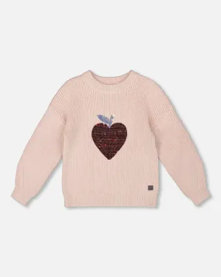 Light Pink Sequin Heart Sweater
