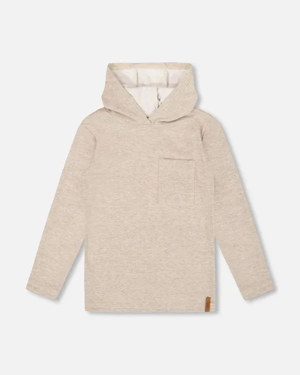 Heather Biege Long-sleeve Hooded Top