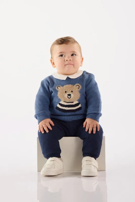 Blue Bear with Stripe Sweater