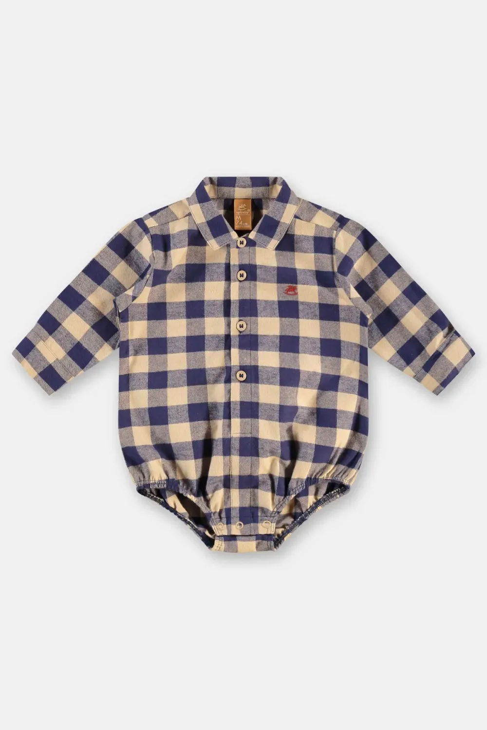 Navy Blue+Biege Check Lined Shirt, Size: 3-6M