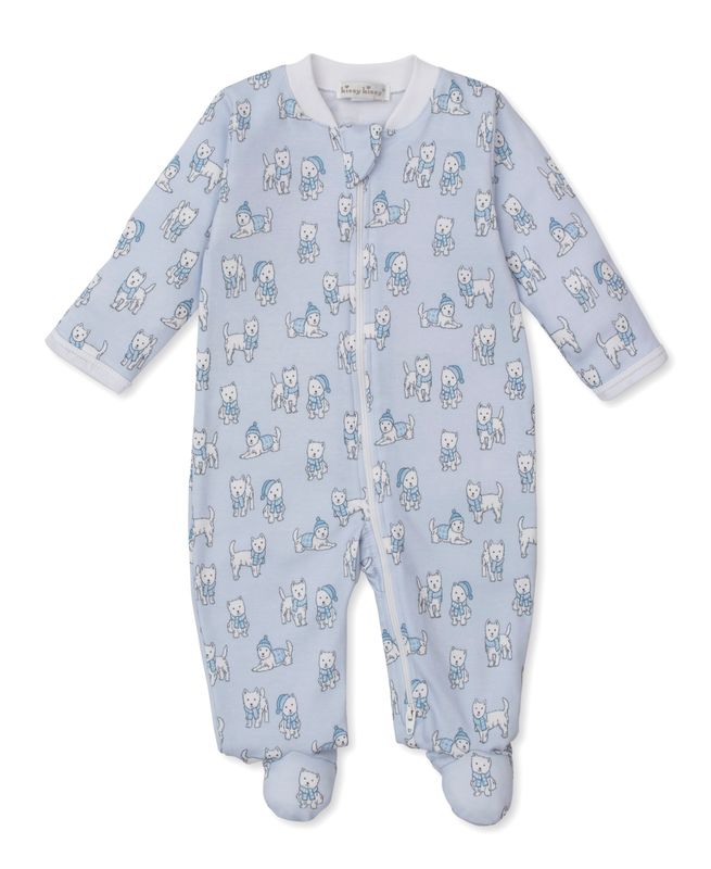 Blue Pack of Pups Print Zip Footie