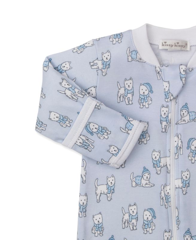 Blue Pack of Pups Print Zip Footie