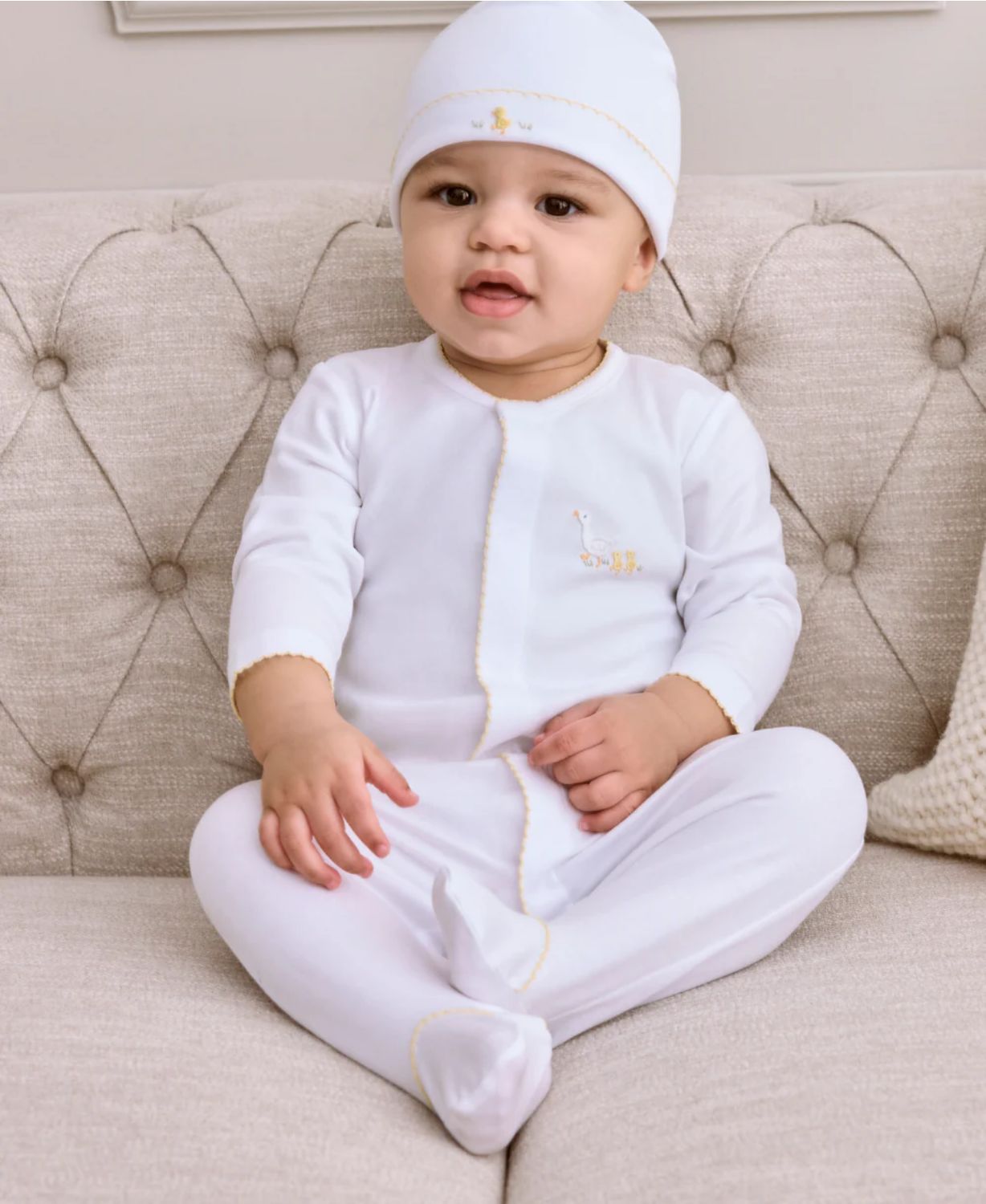 Baby Duckl Emb Wht/Yell Footie