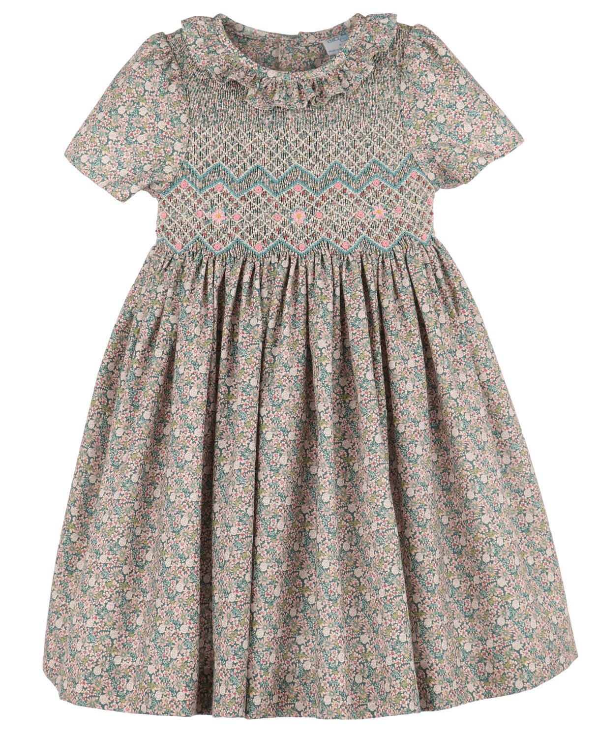 Teal Forest Floral Smock Dress