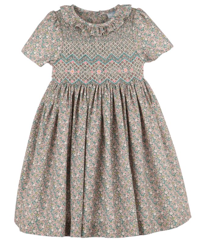 Teal Forest Floral Smock Dress