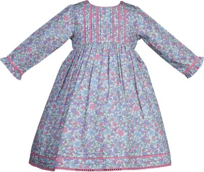 Pink Floral Pintucks Lace Dress