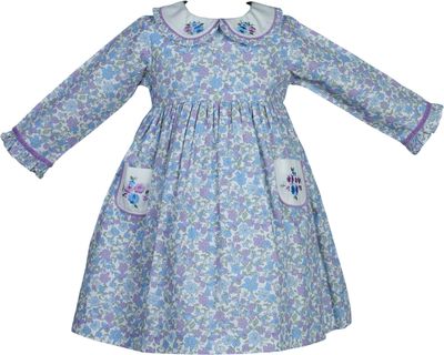 Purple Floral Pocket Embroidered Dress