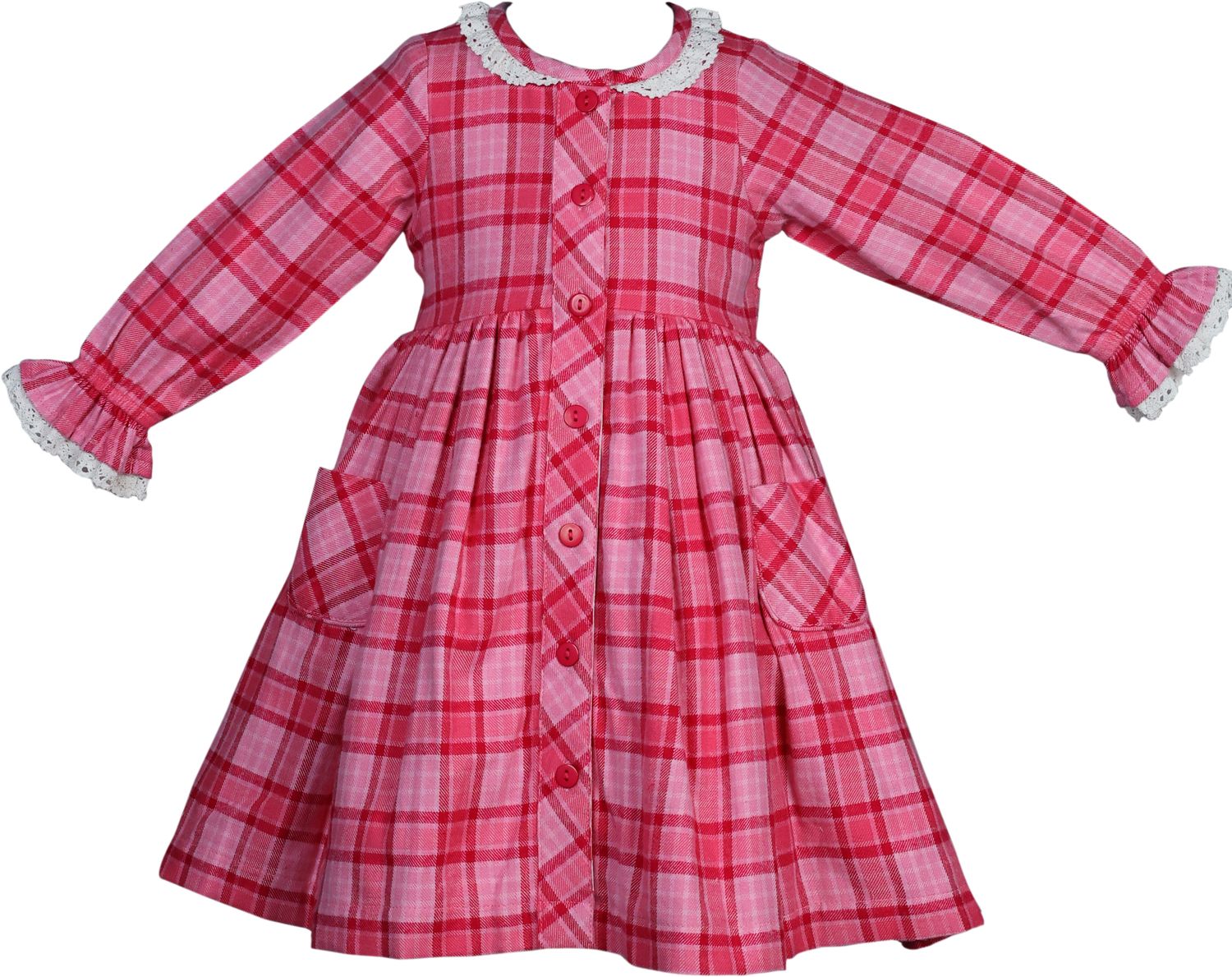 Pink Plaid Button Dress