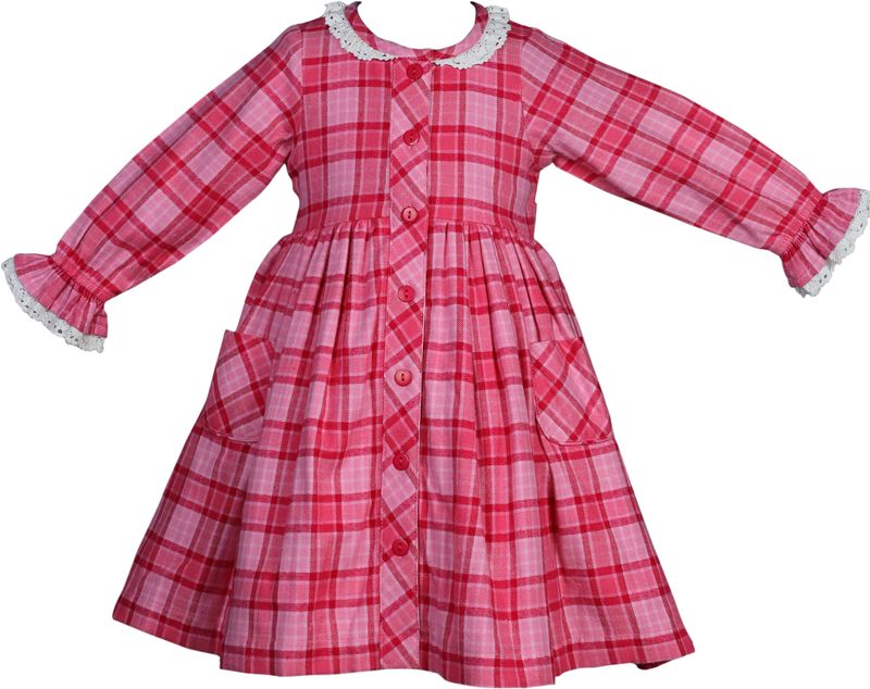 Pink Plaid Button Dress