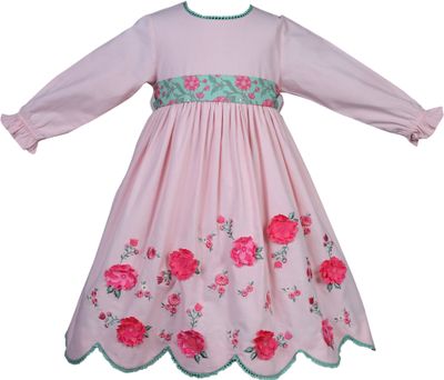 Pink Corduroy Folk Embroidered Dress
