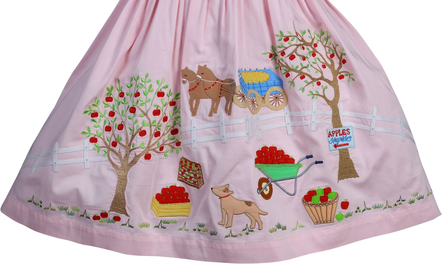 Pink Satin Apple Farm Embroidered Dress
