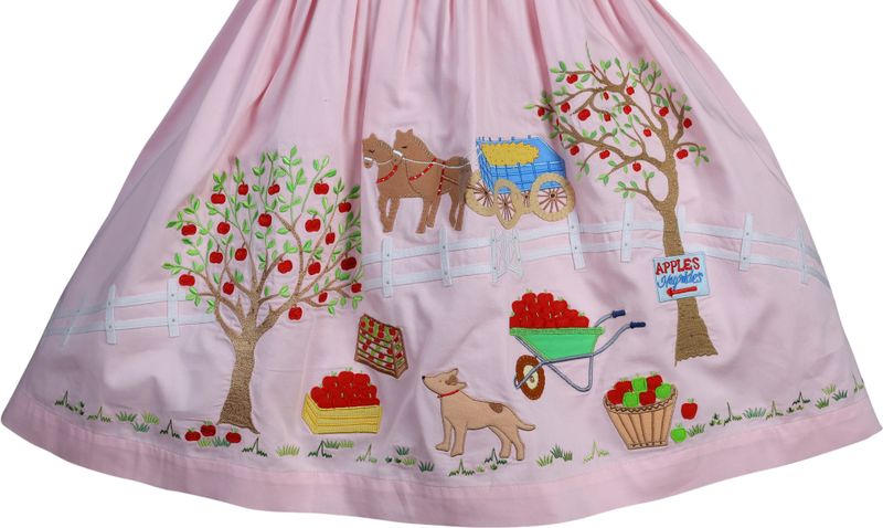 Pink Satin Apple Farm Embroidered Dress