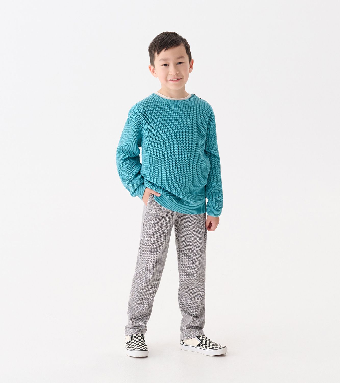 Dark Grey Herringbone Straight Leg Pants