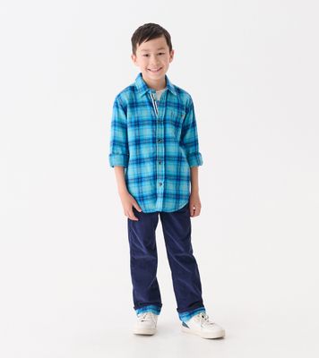 Blue Stone Plaid Button Down Shirt