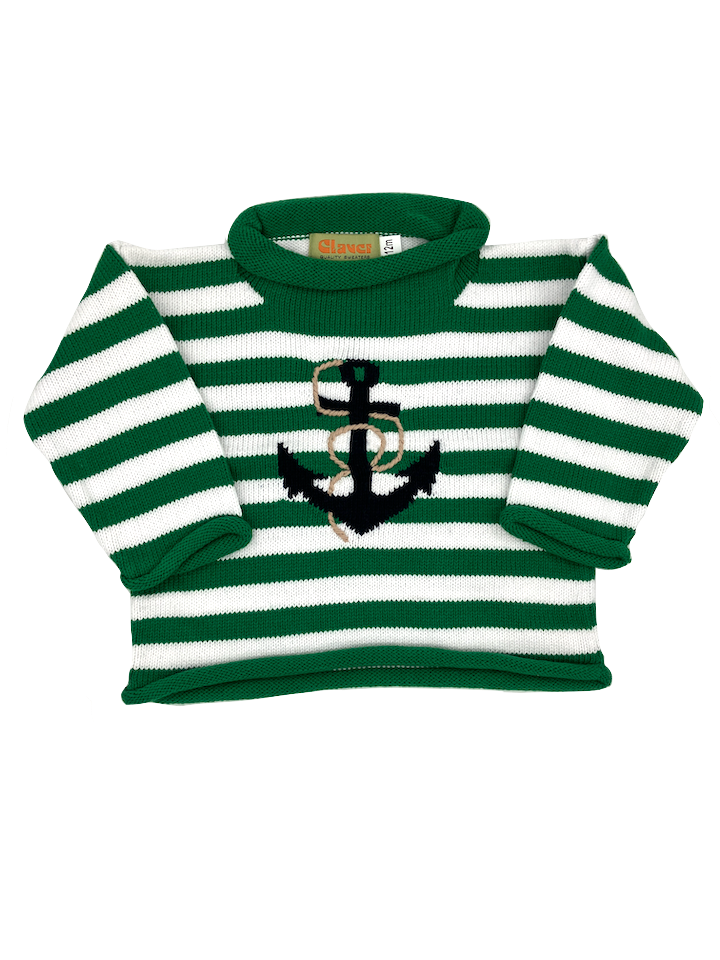 Green+White Stripe Anchor Sweater