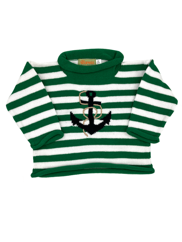 Green+White Stripe Anchor Sweater