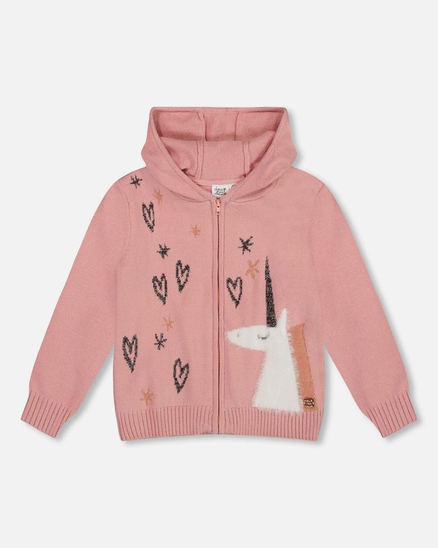 Unicorn Zip Hooded Knit Cardigan