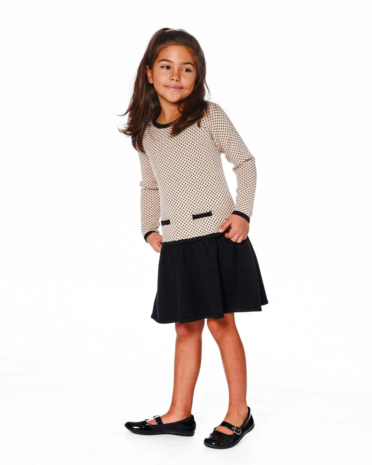 Black+Cream Knit Dropwaist Dress