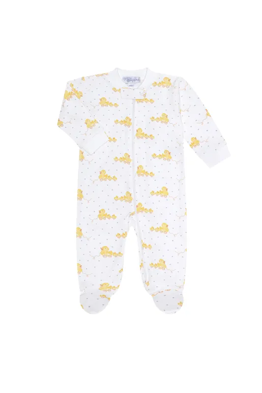 Blue  Ducks Print Zipper Footie