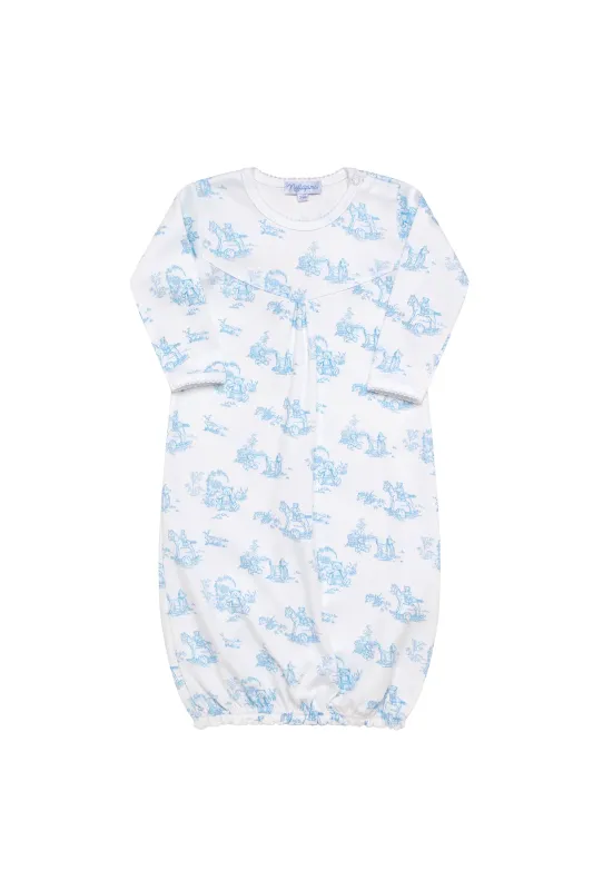 Blue Toile Baby Gown