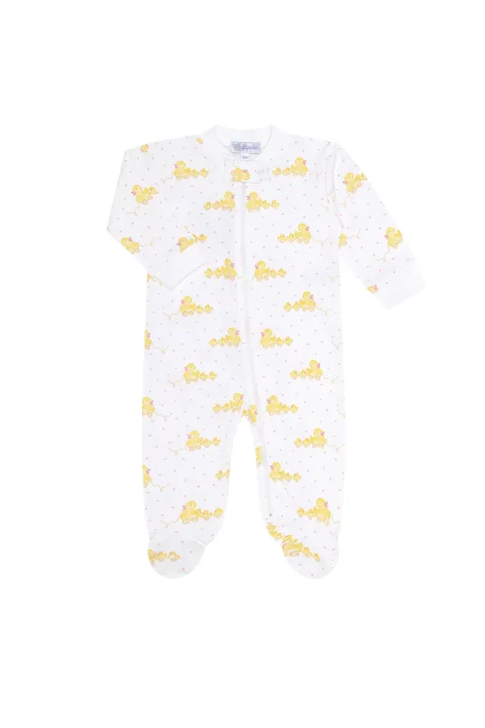 Pink Ducks Print Zipper Footie