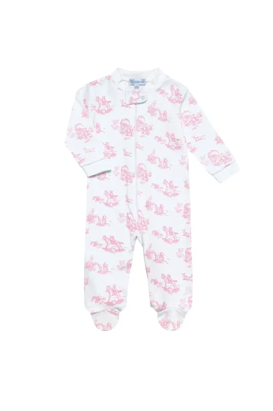 Pink Toile Zip Footie