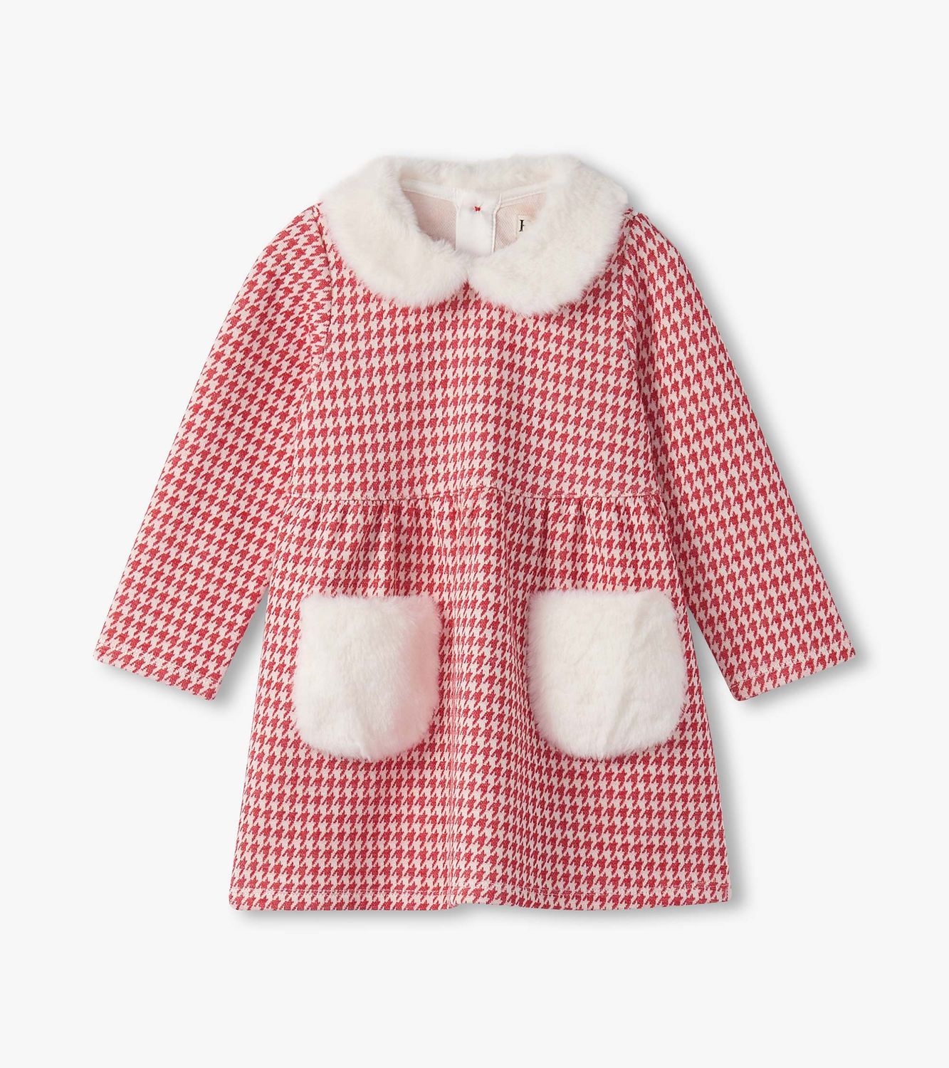 Red Houndstooth Fun Fur Trim Dress