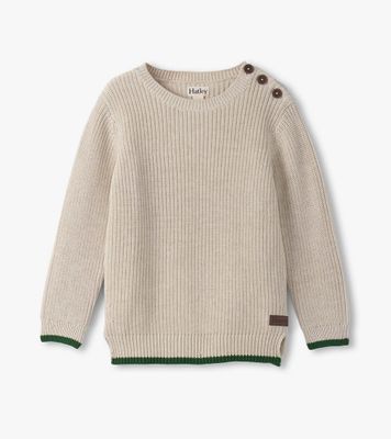 Oatmeal Melange Button Neck Sweater