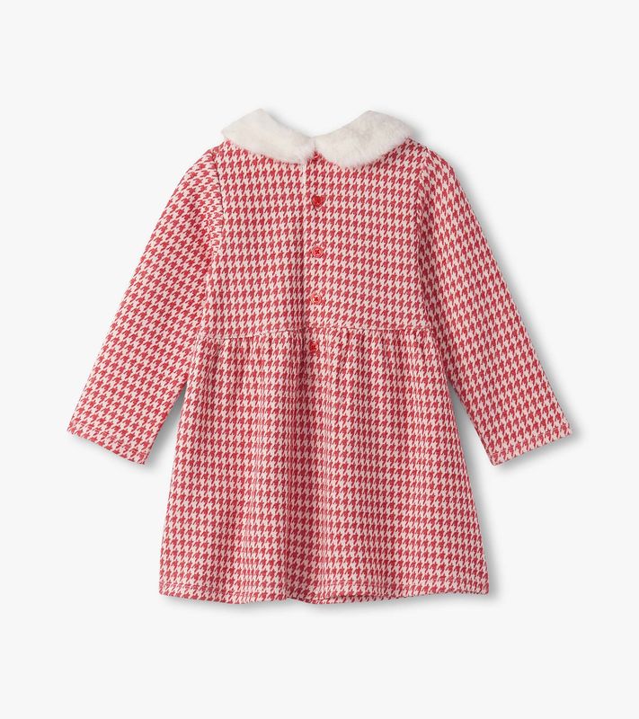 Red Houndstooth Fun Fur Trim Dress