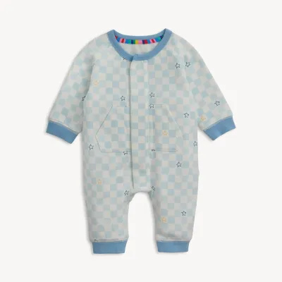 Blue Checkerboard Brushed Fleece Romper