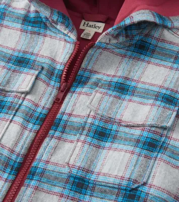 Charcoal+Maroon Plaid Lined Hooded Jacket