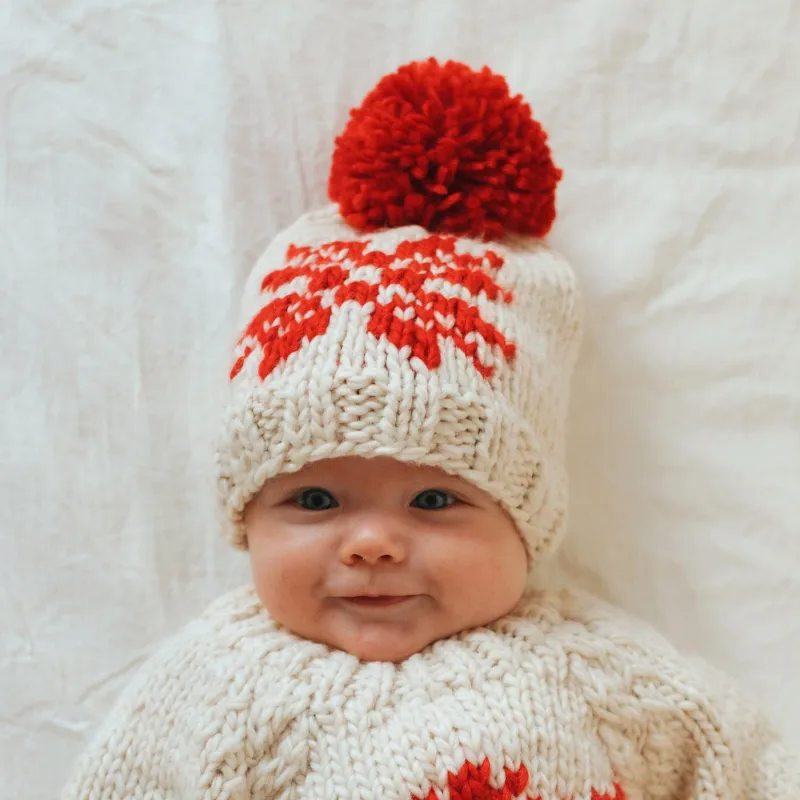 Natural Beanie with Red Snowflake