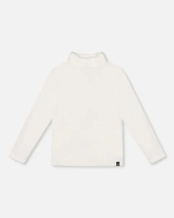 White Brushed Rib Mock Neck Top