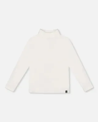 White Brushed Rib Mock Neck Top