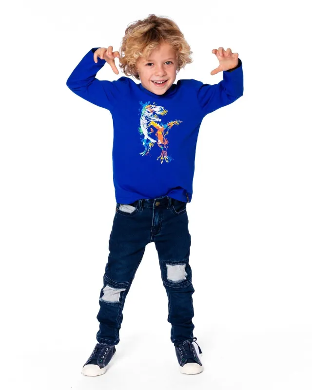 Colorful Blue Dino Long-sleeve