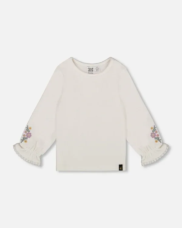 White Long-sleeve w/ Embroidered Sleeves
