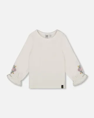 White Long-sleeve w/ Embroidered Sleeves