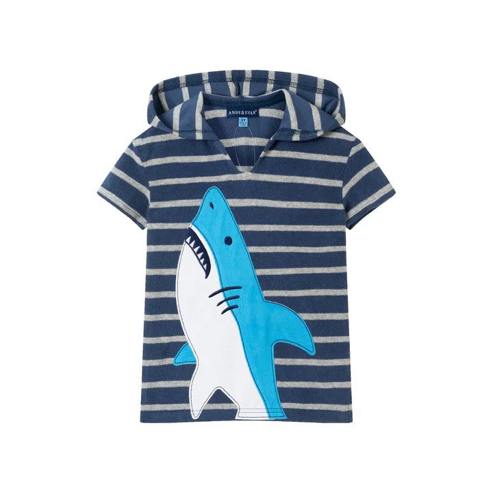 Navy+White Terry Shark Cover Up