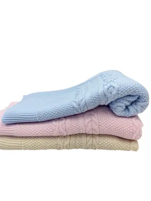 Classic Pink Aran Knit Blanket